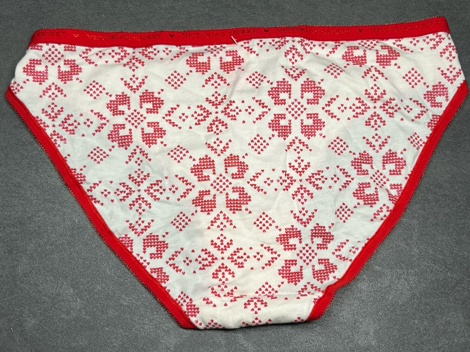 Vtg Victoria’s Secret Christmas Bikini Panty Signature Logo Poinsettia Glitter L