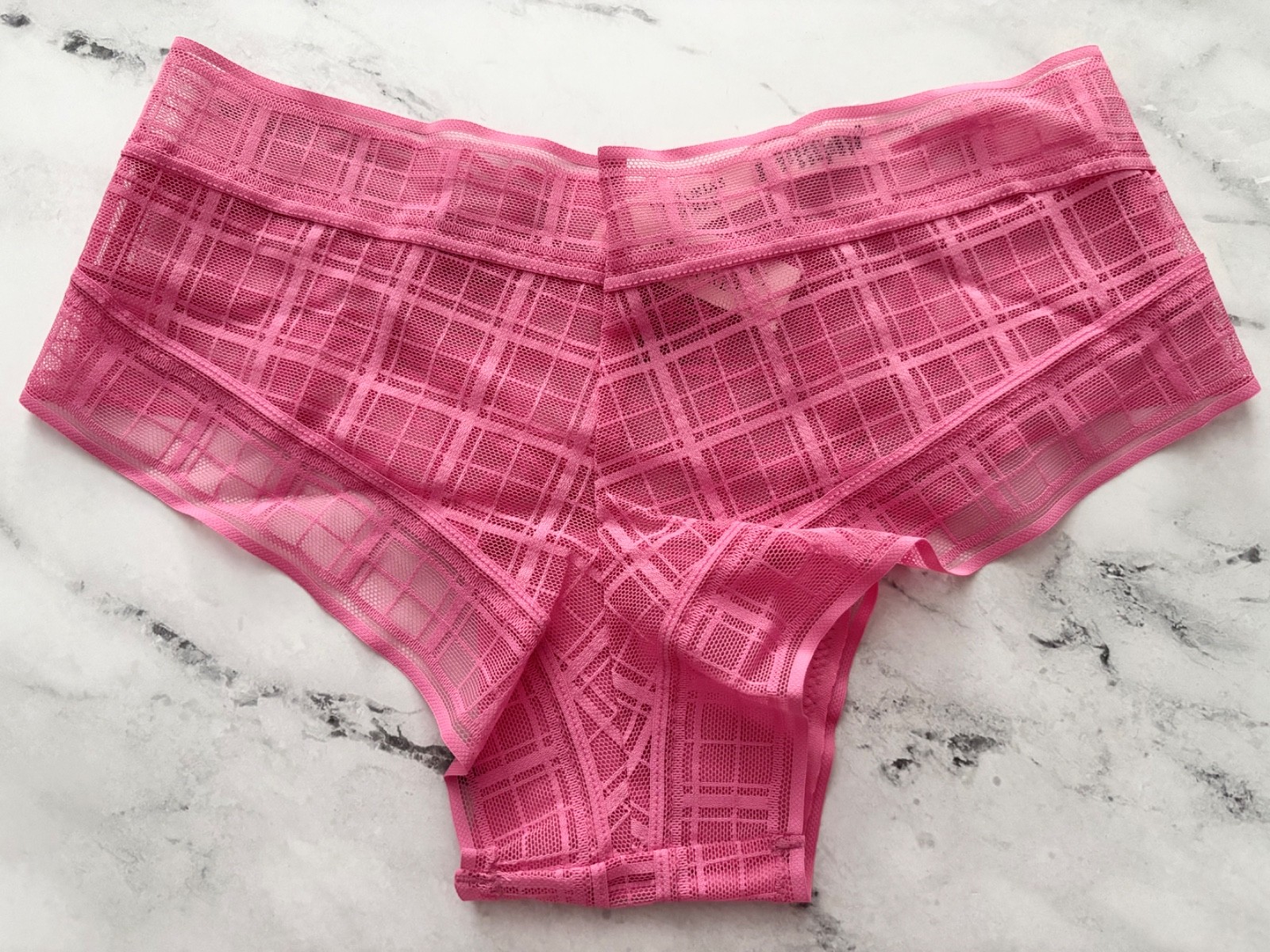 Victoria’s Secret Cheeky Panty Sheer Pink Plaid Check Mesh S L XL XXL