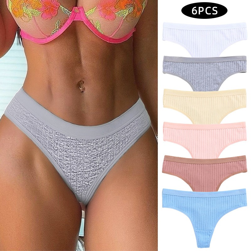 6 Pack Lot Sexy Womens Cotton Panties Thongs Underwear Ladies Brief Lingeries
