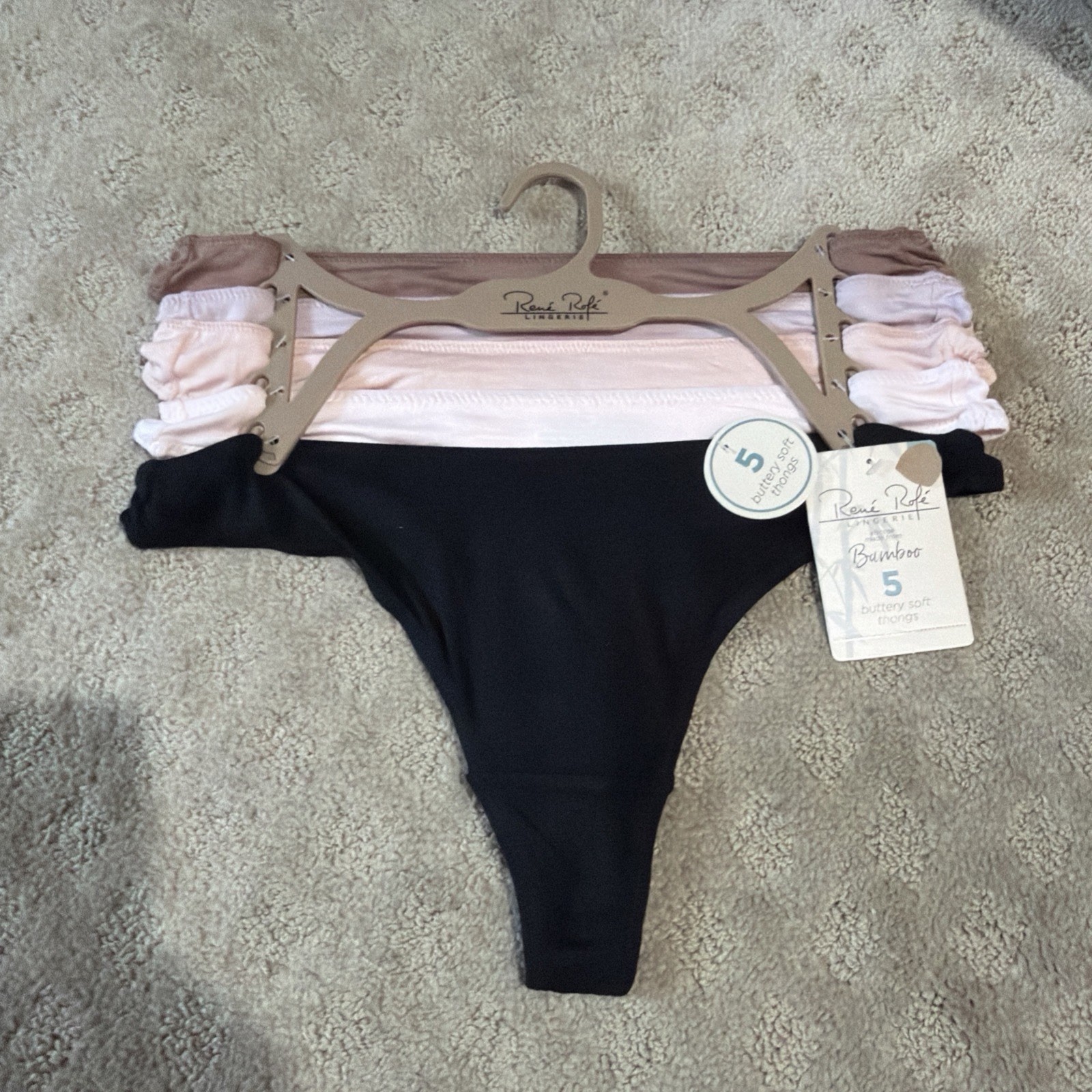 Rene Rofe 5pk Bamboo Buttery Soft Thongs/Panties/Underwear. Sz L. NWT!!