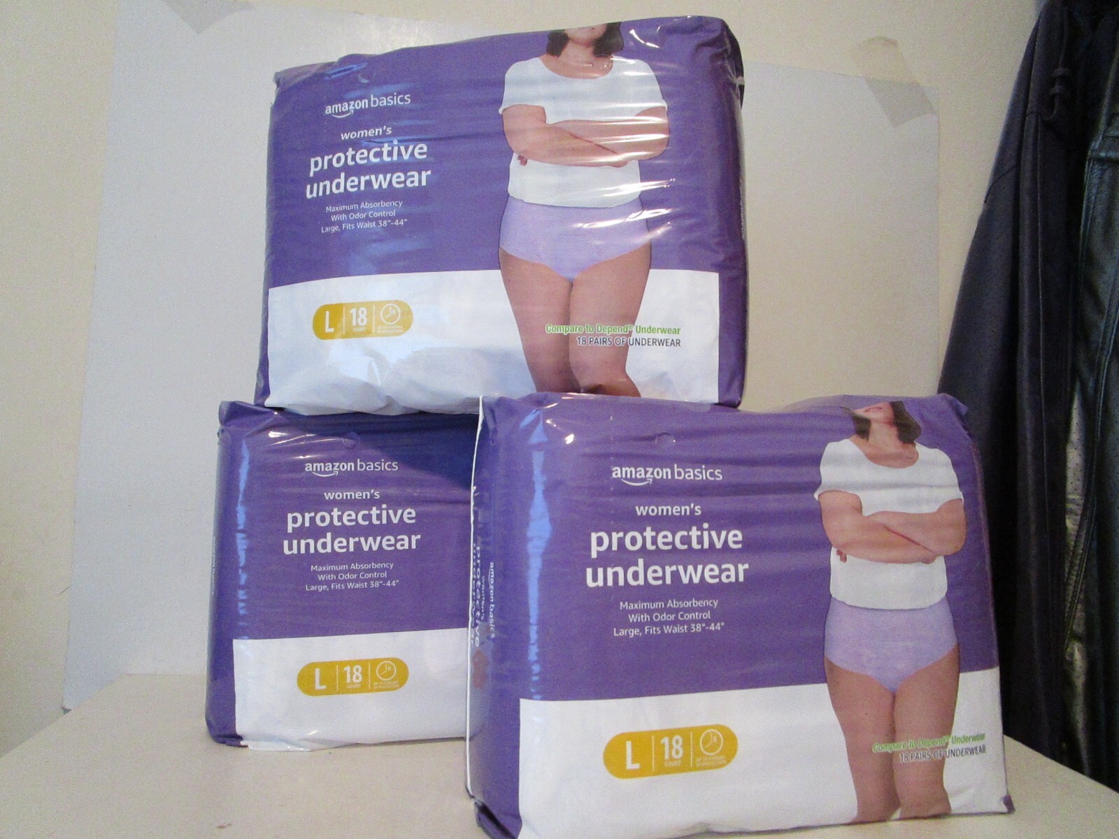 Amazon Basics Womens Protective Underwear Size Large (W 38″-44″) 3 Pack 54 Total