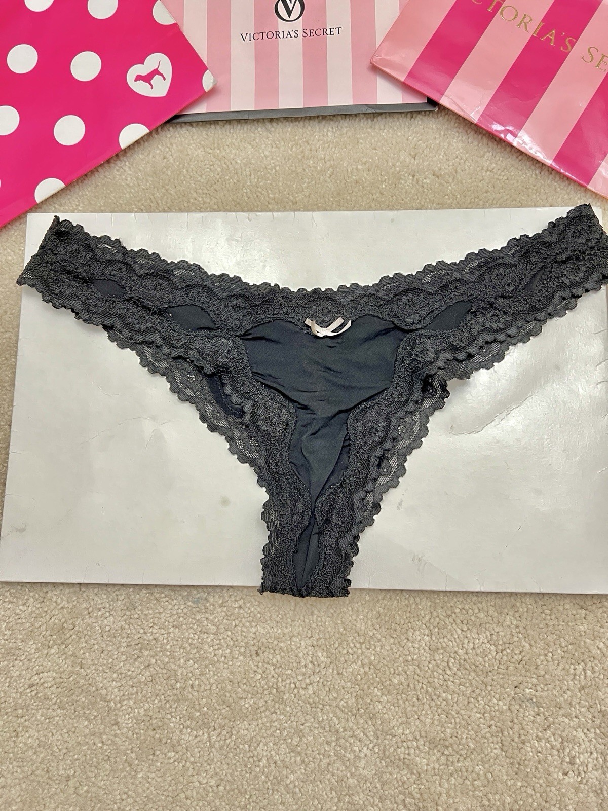 VTG Victoria’s Secret Sexy Little Things Black Satin Ruched Cheekini Panties O/S