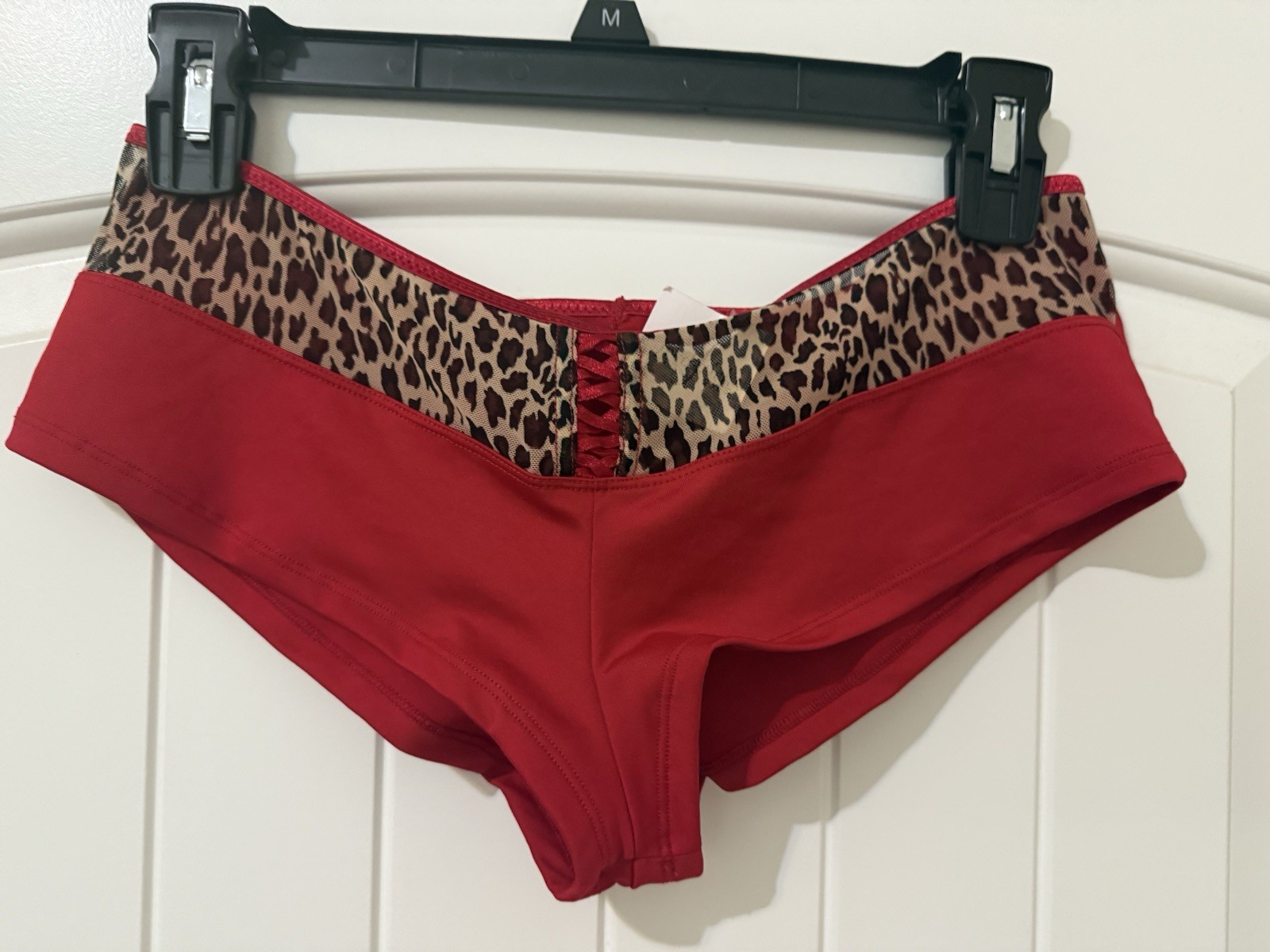 NWT Vintage Fredericks Of Hollywood Red And Leopard Mesh Cheeky Panty large