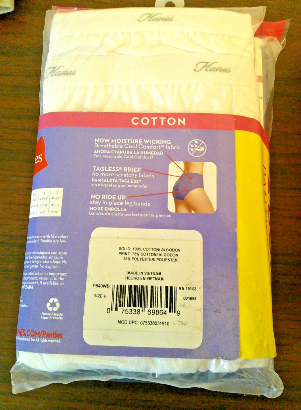 Women’s 8 Pair Hanes Size 6 Briefs New Multi Color Intimates