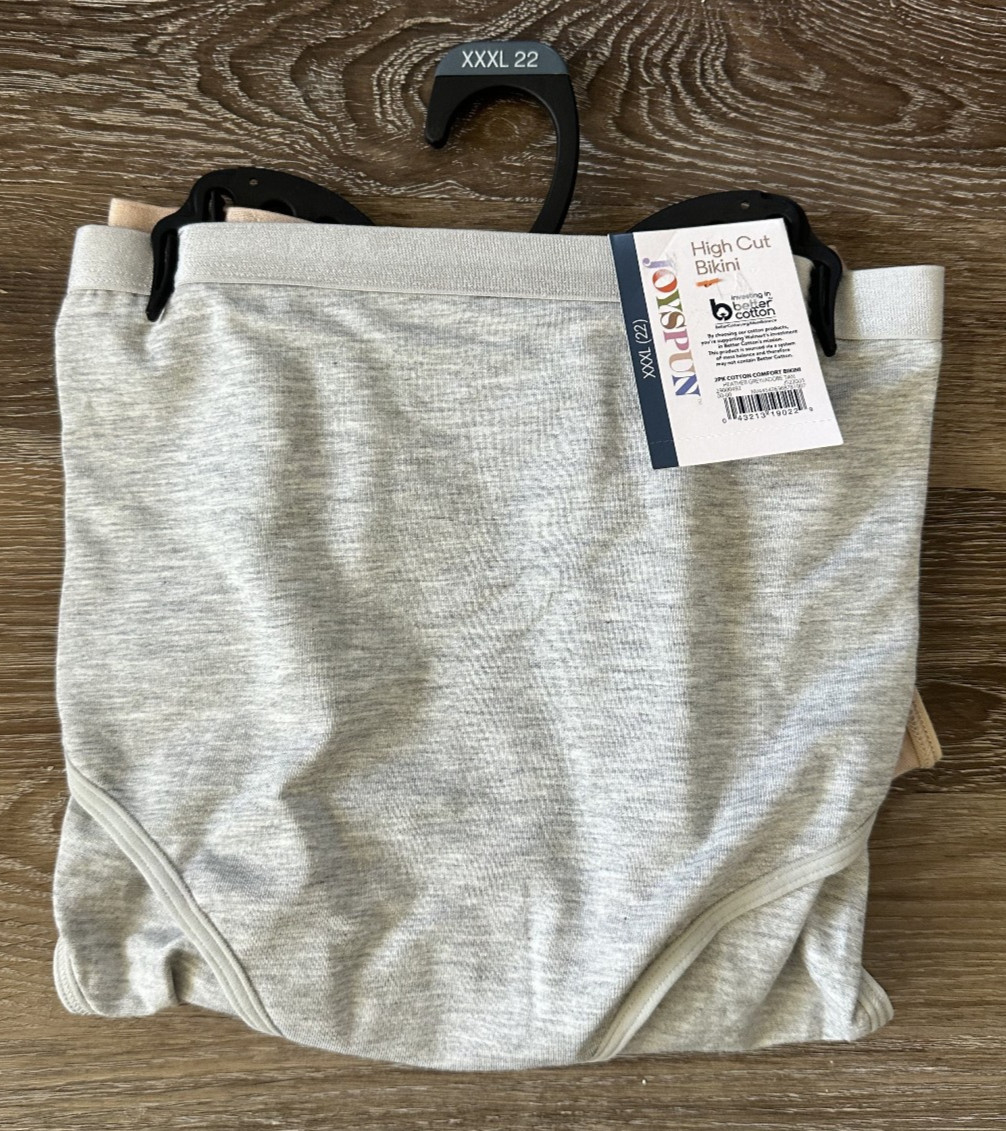 Joyspun Cotton Comfort High Cut Bikini Soft Fabric Gray Tan 2 Pairs XXXL 22