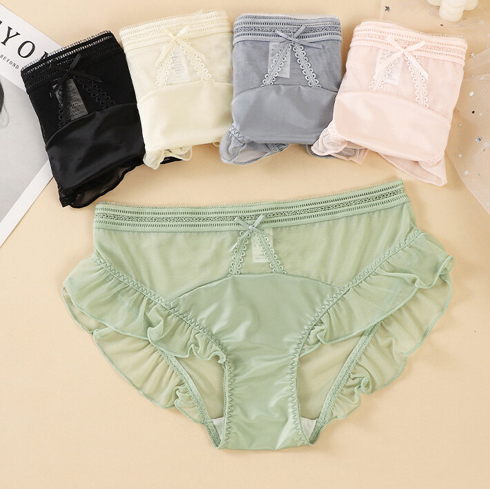 5Pack Lot Womens Sexy Panties Lingeries See Through Sheer Brief Underwear Ruffle