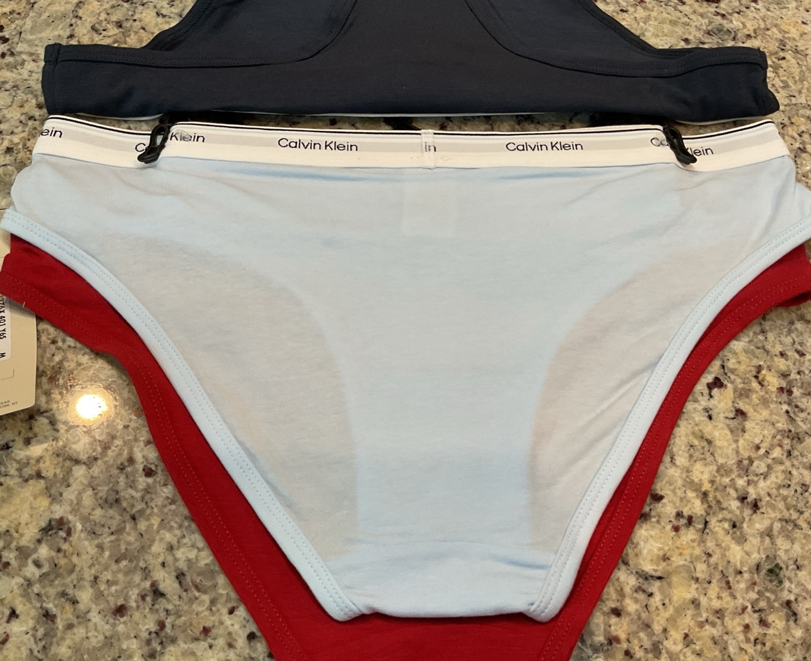 CALVIN KLEIN Panties Sz M 3Pk QP3276X401 Cotton Bikini RED, LT BLUE,NAVY MSRP$35