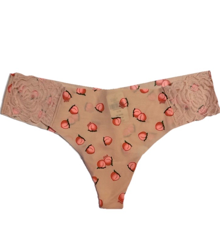 NWT PINK Victoria’s Secret Peach Print Seamless Thong Panty Sz Large