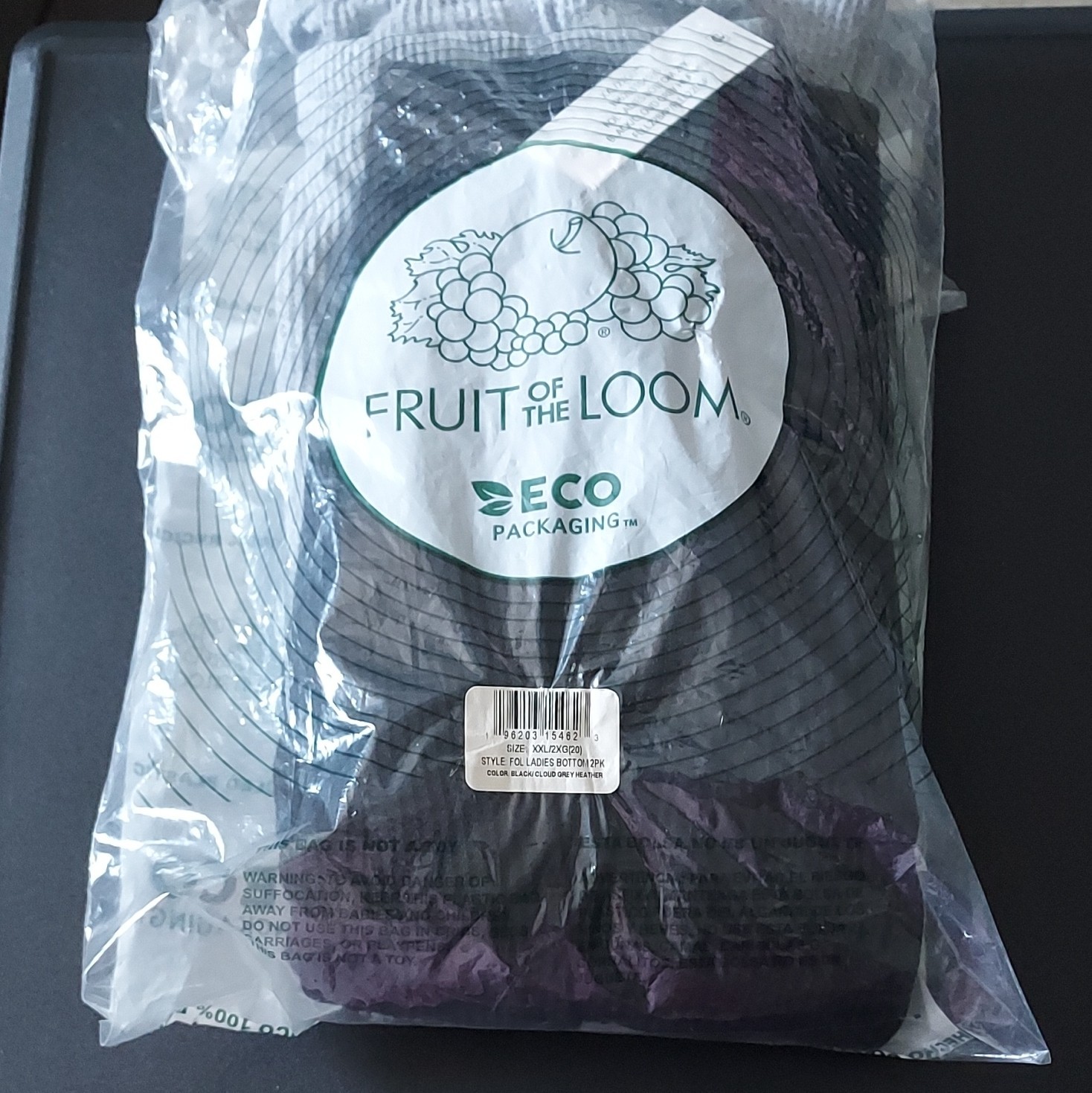 Fruit of the Loom Women’s Thermal Bottom 2 Pack XXL/2XG (20) Black/Grey