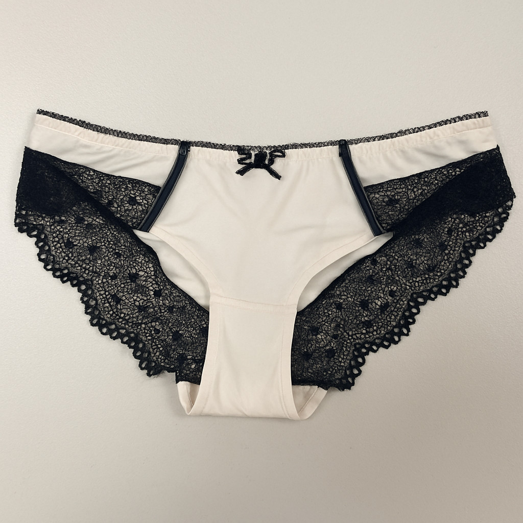 E et D CA200 Black Lace Trim Briefs Satin Bow Contrast Mesh Mid Rise Lingerie