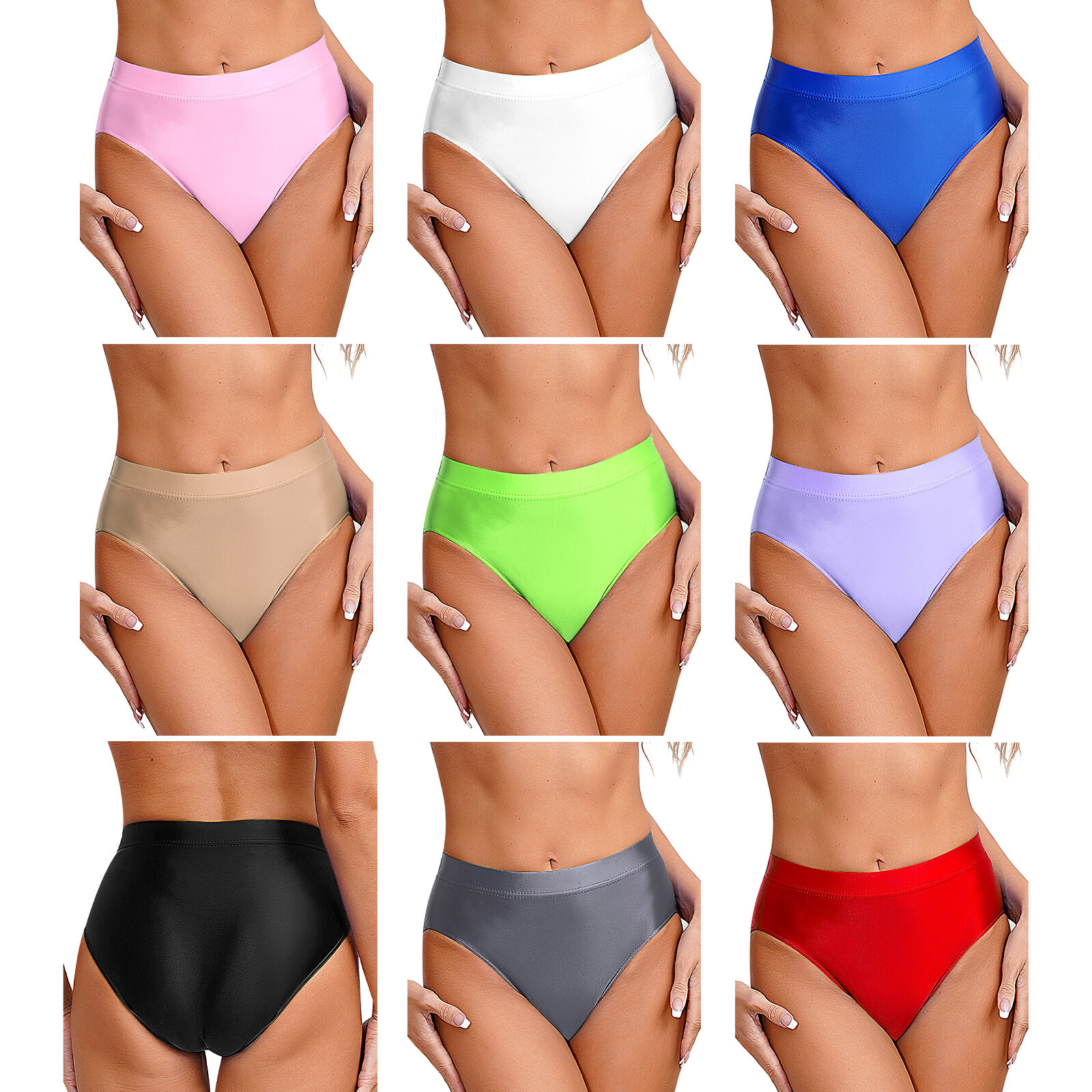 US Women’s Oil Glossy Smooth Tummy Control Full Coverage Bikini Swimsuit Bottom