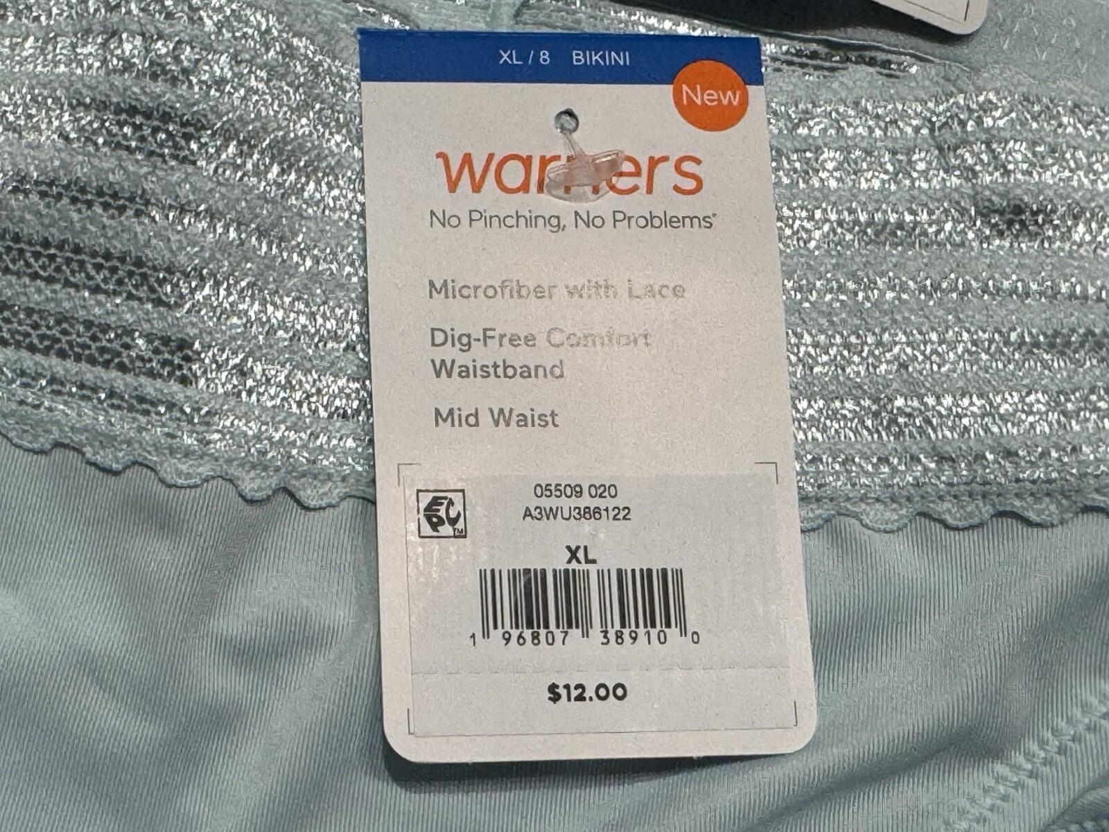 NWT 3 Warners No Pinching No Problems Microfiber Lace Bikini Panties 05509 XL 8