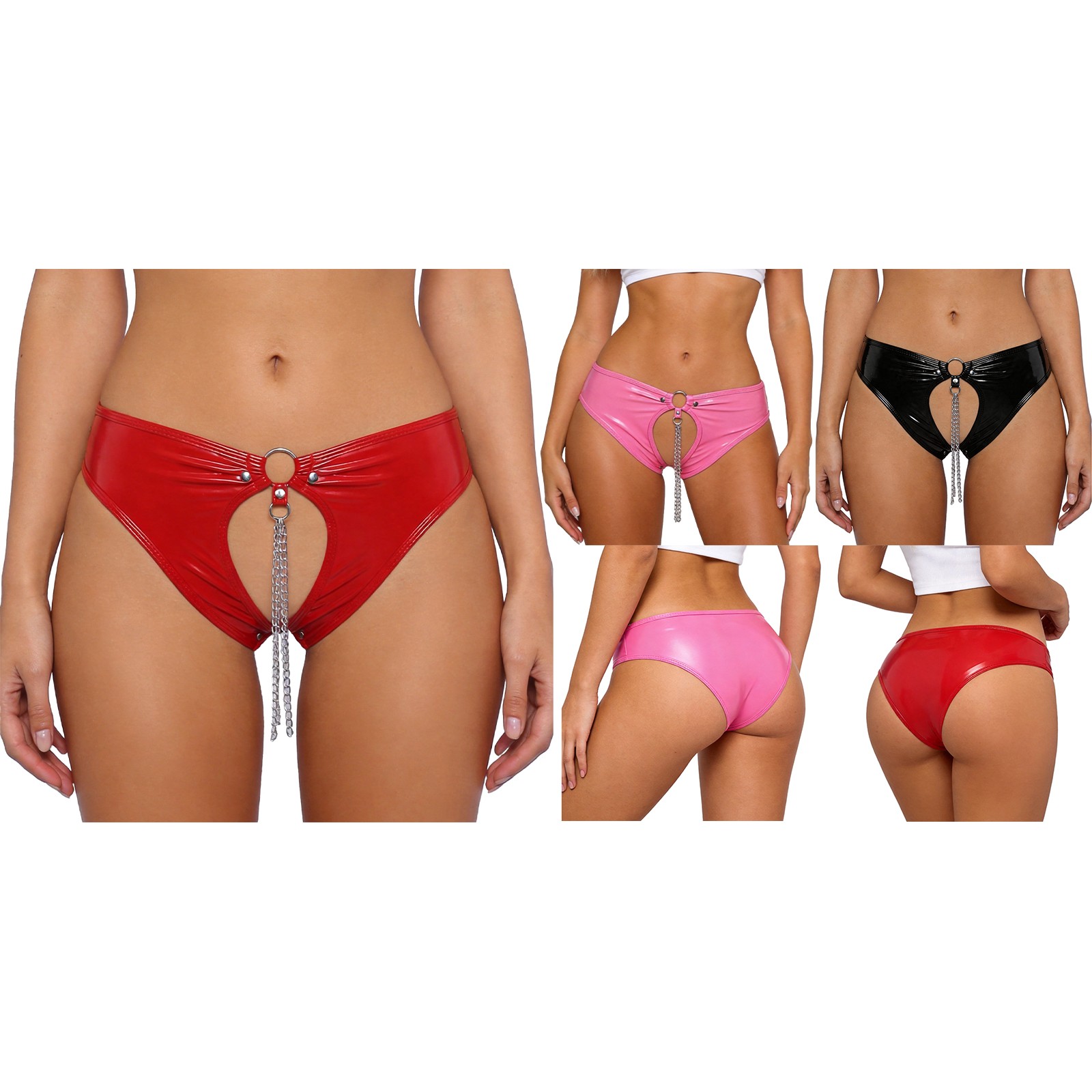 Women Panties Nightclub Hot Pants Hollow Out Underwear G-String PU Bikini Mini