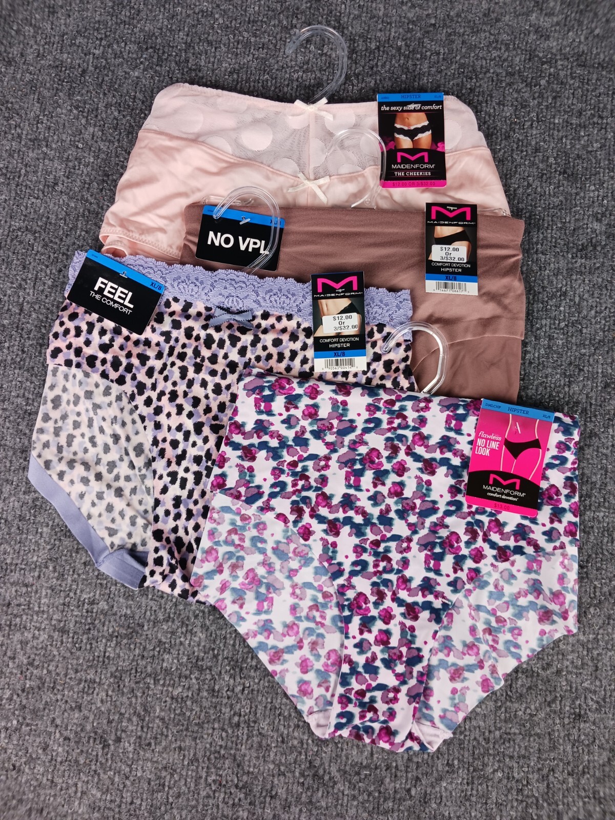 4 PACK MIXED LOT MAIDENFORM HIPSTER MULTI STYLES OF HIPSTER EXTRA LARGE 8