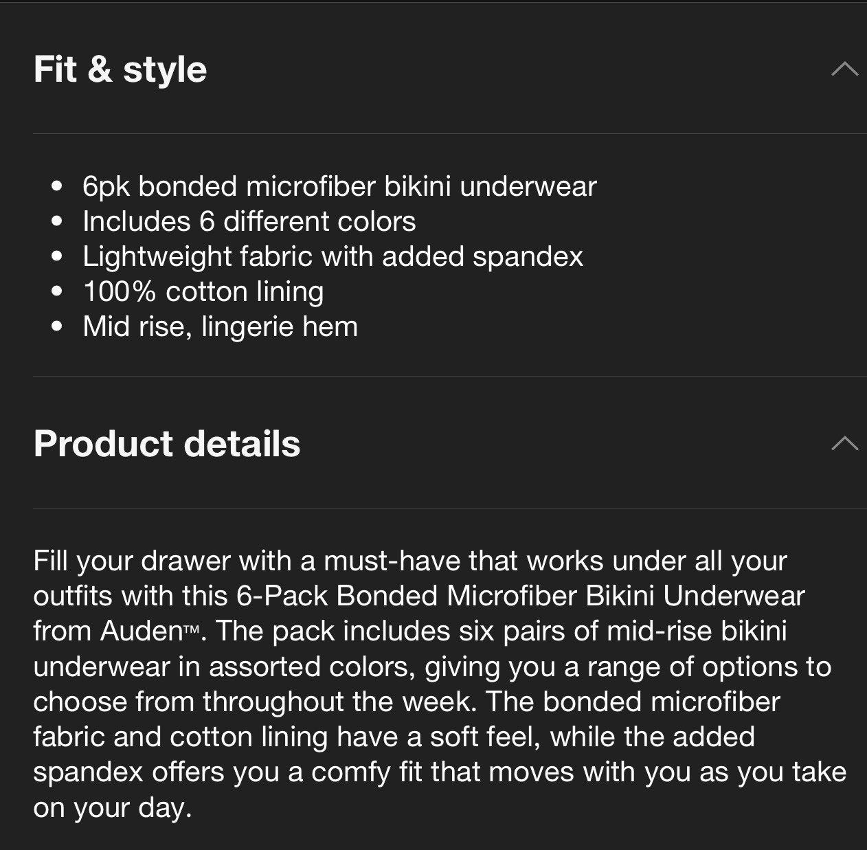 Auden 6 Pack Microfiber Invisible Edge Hipster Panties Multi Size XS (0-2)