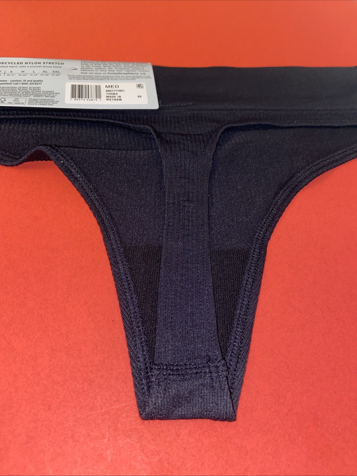 NEW! 3 Pairs! Womens’ Jockey Black Ribbed Nylon Stretch Thong / Medium