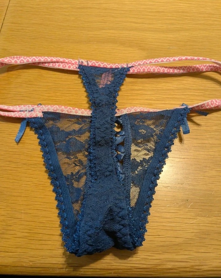 Sexy Womens Panties Navy Blue Pink Straps Lace Thongs Ribbon Intimate Underwear