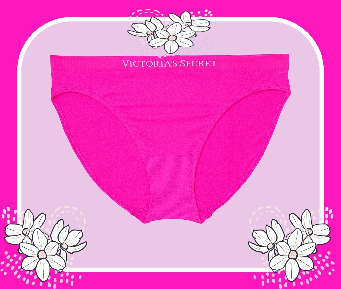 XL Hot Fuchsia Magenta NEON WOW Pink LOGO Seamless Victorias Secret Bikini Panty