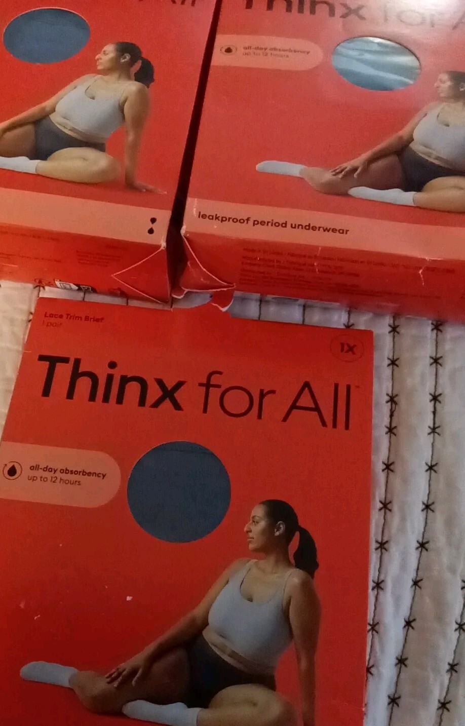 (3) Thinx Period Panties Size 1X ~ Lace Trim Briefs ~ All Day Absorbency ~ New