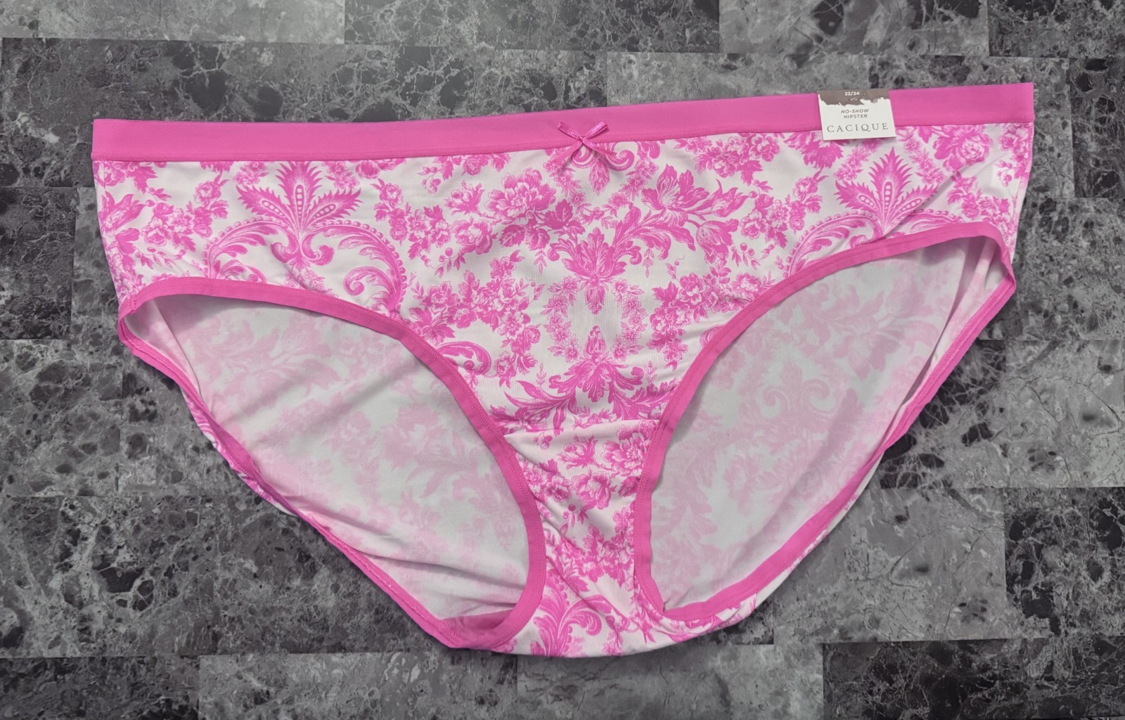 NWT CACIQUE LANE BRYANT 22/24 SMOOTH WHITE PINK PAISLEY NO SHOW HIPSTER PANTIES