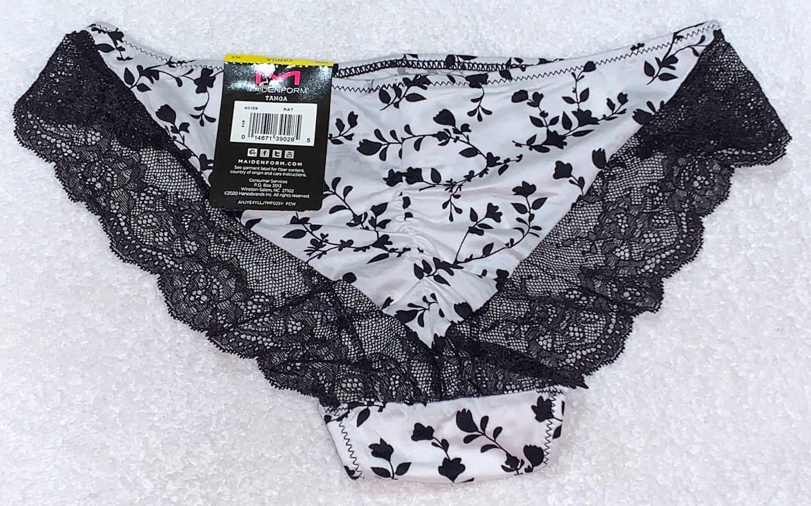 MAIDENFORM Comfort Devotion White Black Floral Tanga Panty Womens S 5 M 6 XL 8