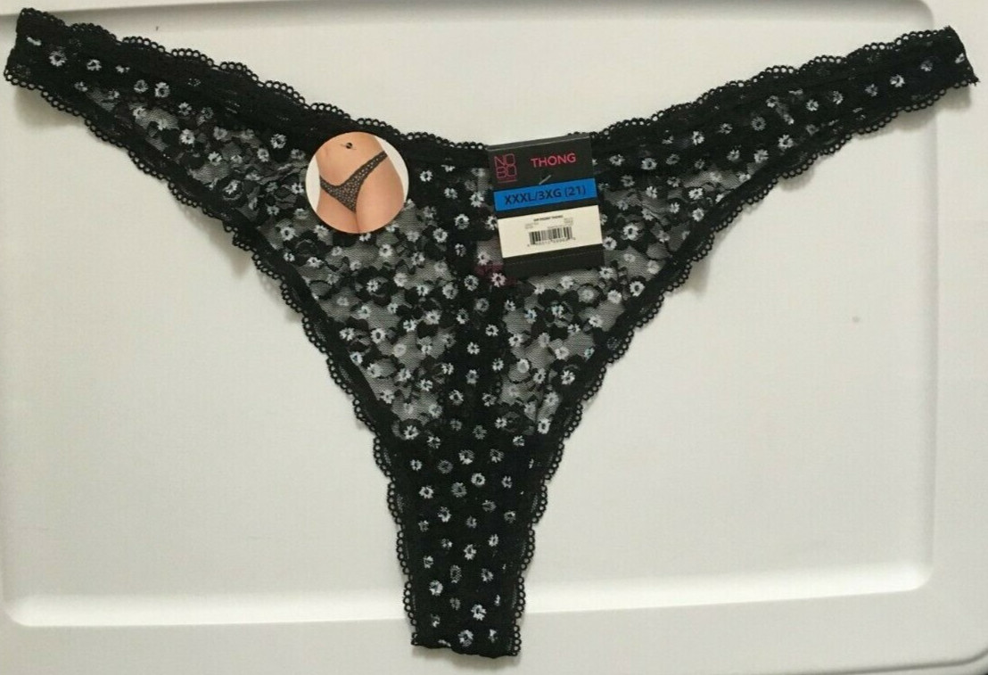 Womens Sexy Black Floral Thong Panties Size 2X Dip Front Mesh Lace NWT