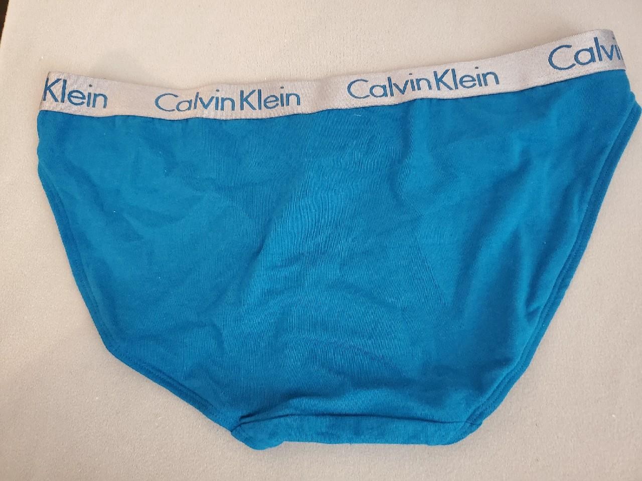 NWT CALVIN KLEIN COTTON BIKINI PANTIES QD3540 419 LOGO WAISTBAND TEAL BLUE S