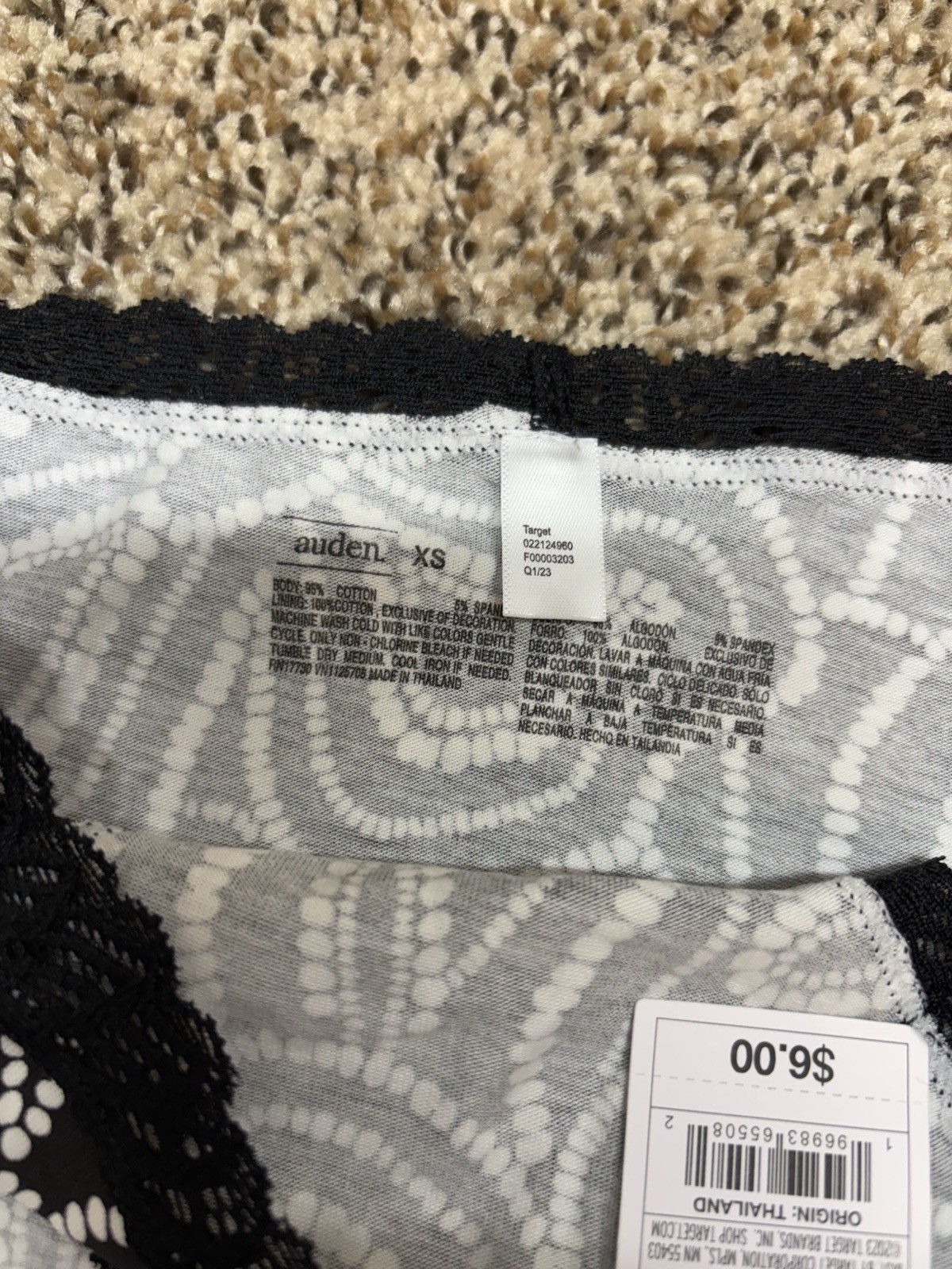 Auden Black & White Cotton Blend Bikini Panty. Size: XS (0-2).