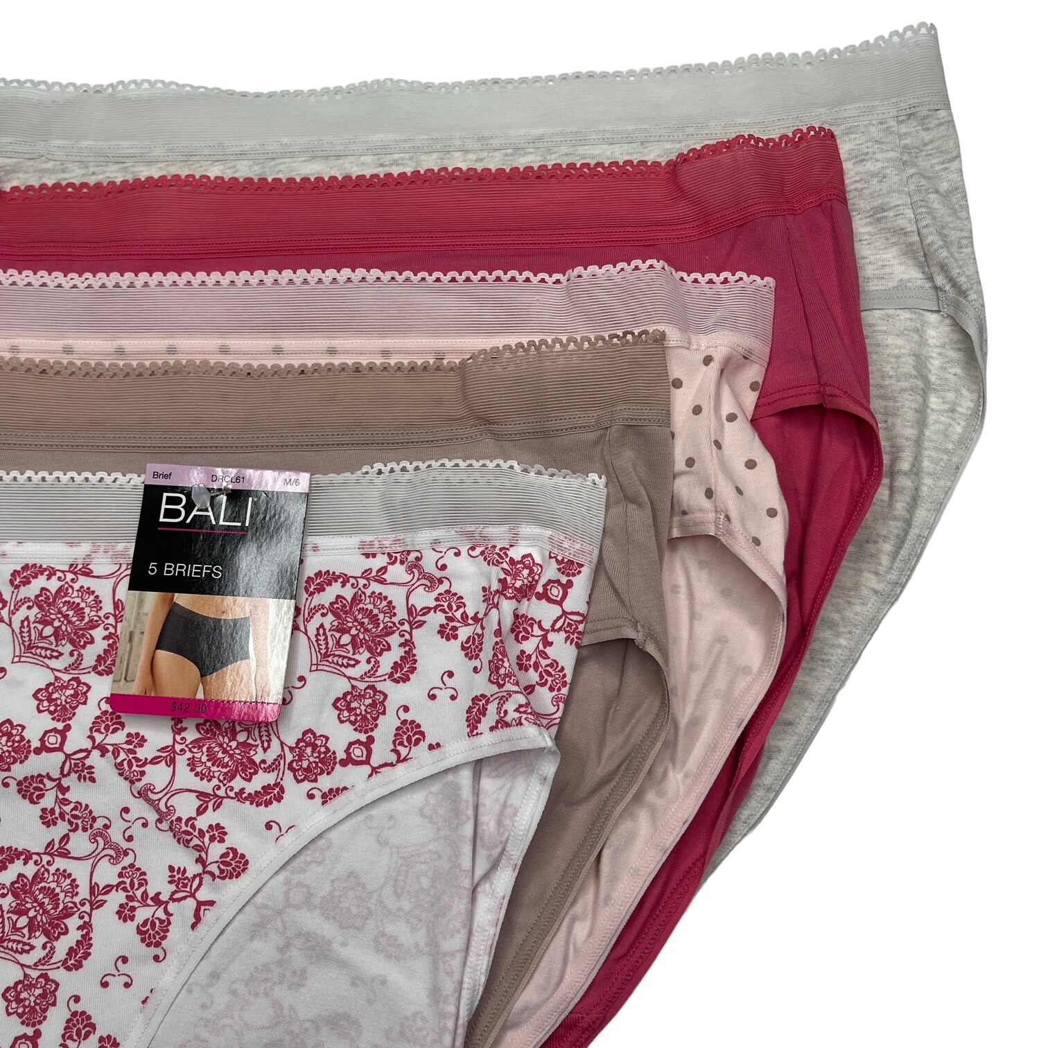 Bali Brief Panties 5 Pair Cotton Stretch Underwear Tan Pink Mesh Band DRCL61 ‘