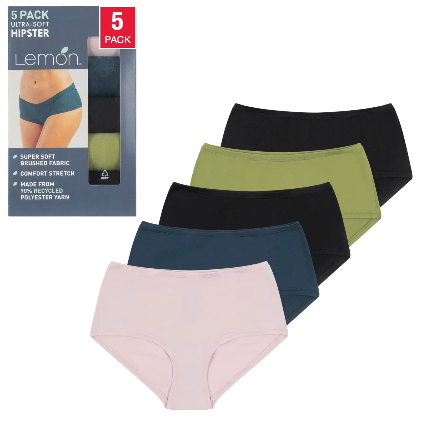 Lemon Women’s 4-Pack Ultra Soft Comfort Stretch Hipster Panties, L