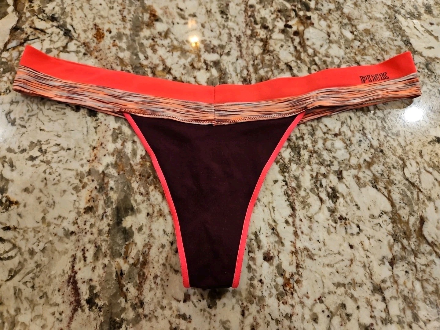 True Vintage Victoria’s Secret PINK Rare Yoga Pink Logo Band L Thong Panties NWT