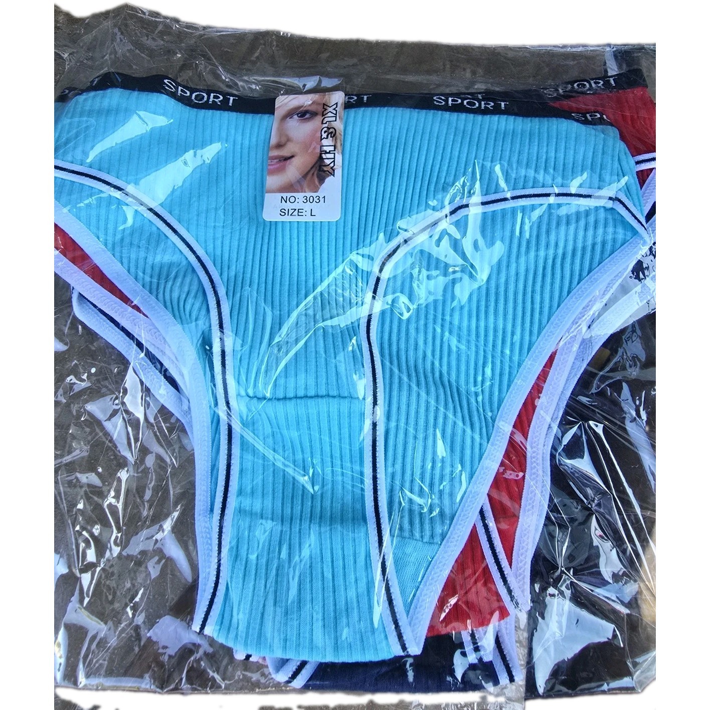 Women’s Bikini Panties L Multicolor Ribbed Solid Sport Waistband 3031