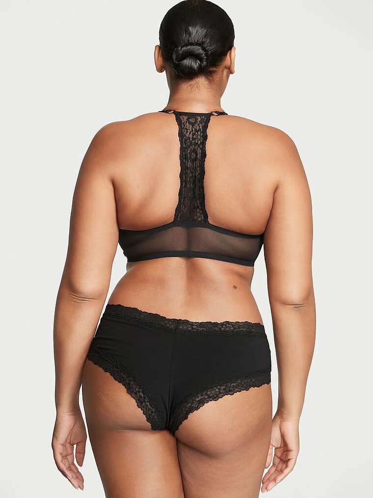 XXL NOIR BLACK Victoria’s Secret Stretch Cotton Lace-Waist & Leg Cheeky Pantie