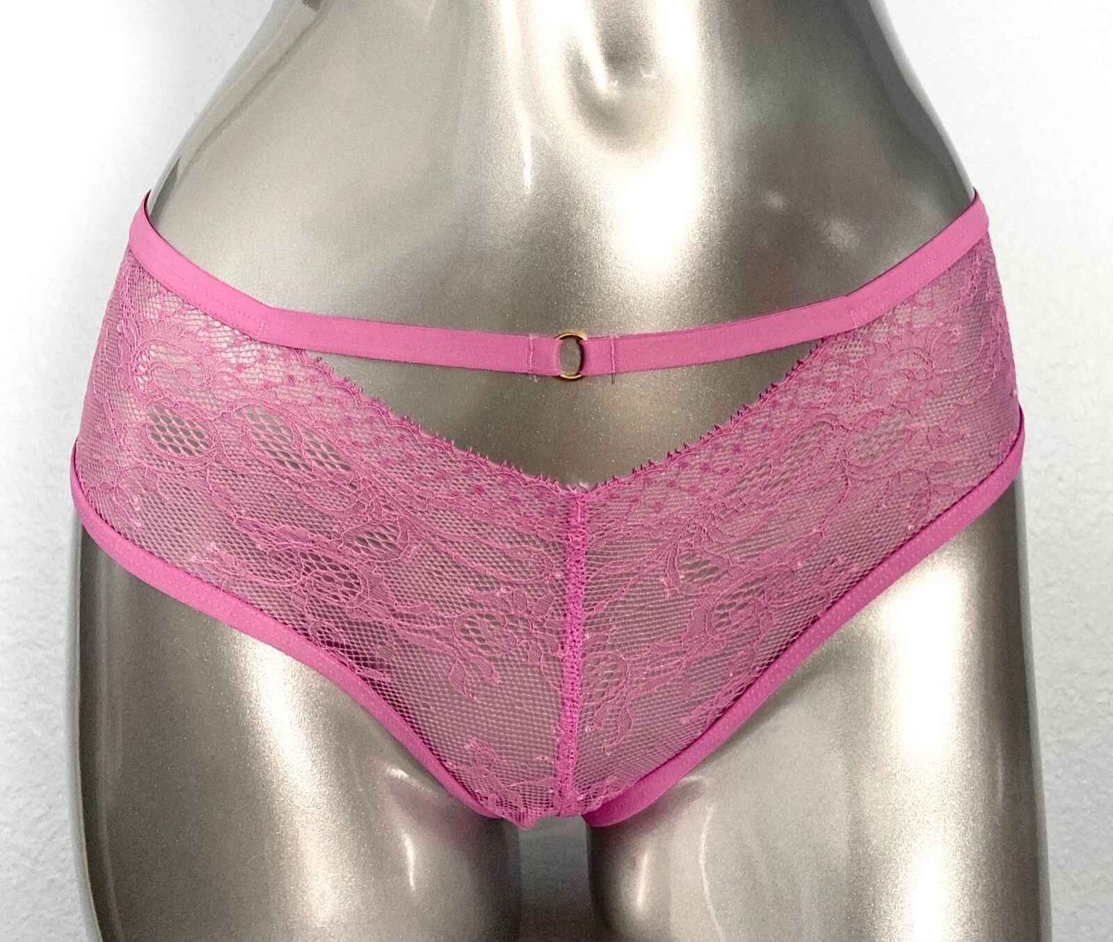 Victoria’s Secret Cheeky Panty Sexy Carnival Pink Lace Strappy Gold Ring S M L