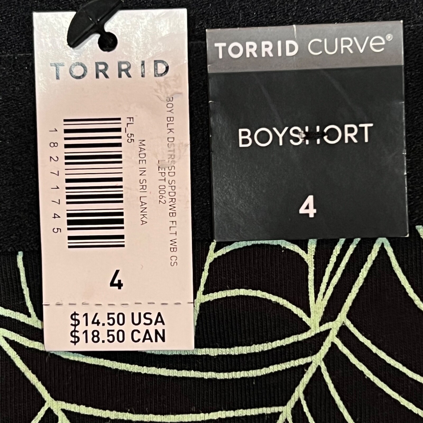 NWT TORRID Boyshort Pantie Sz 1X-2X-3X-4X Black Green Spider Webs