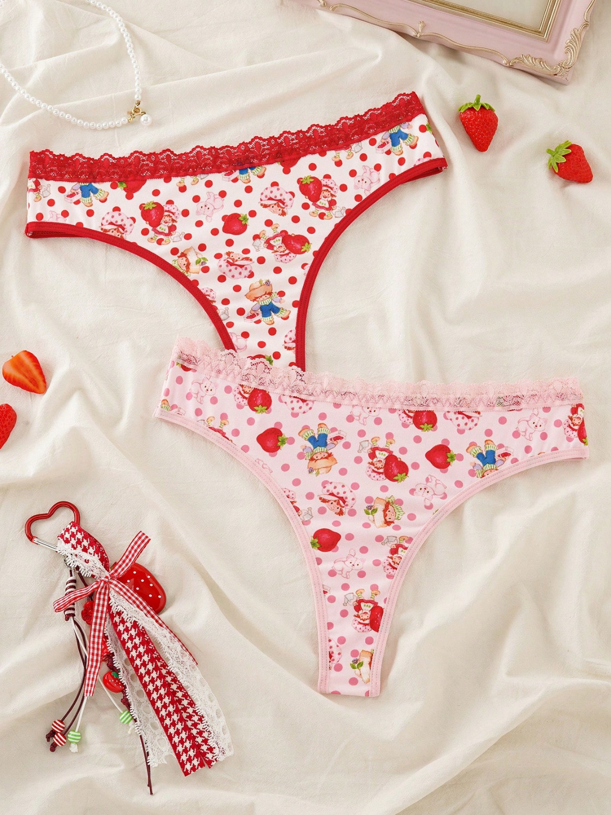 Strawberry Shortcake Kawaii Y2K Licensed Cute Cartoon Thong Panties – Pack of 2