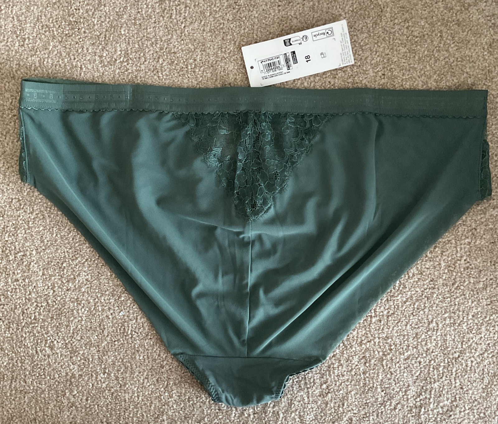 M&S Size 18 Pretty Boutique High Leg Knickers Mesh Lace Dark Khaki Green Soft