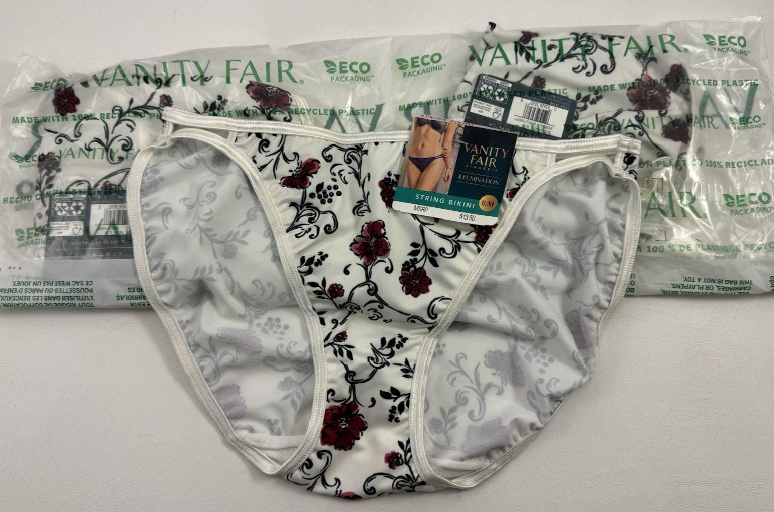 Lot 3 Vanity Fair Lingerie Illumination String Bikini 6/M flowers NWT