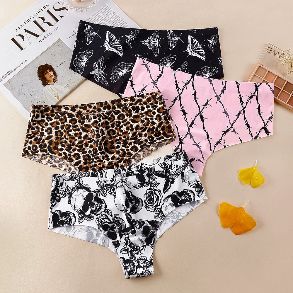 New 2026 1Pcs Women’s Seamless Print Briefs Panties Ice Silk Sports Female.