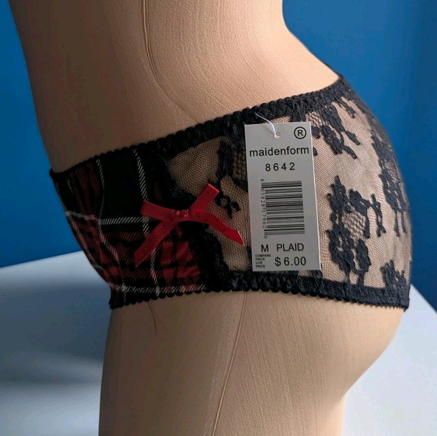 VTG Y2K Satin Plaid & Lace Cheeky Panties RARE NWT Vintage Maidenform Bows 90s