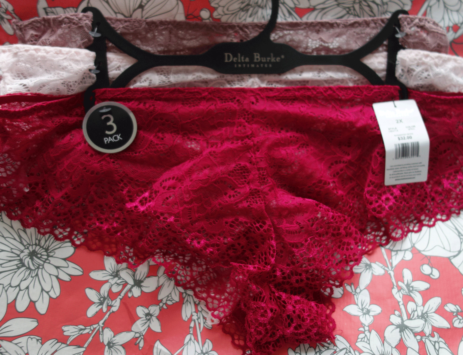 DELTA BURKE Lace BOYSHORTS Panty Underwear 3-Pack 3114 WOMEN SIZE 2X NWT