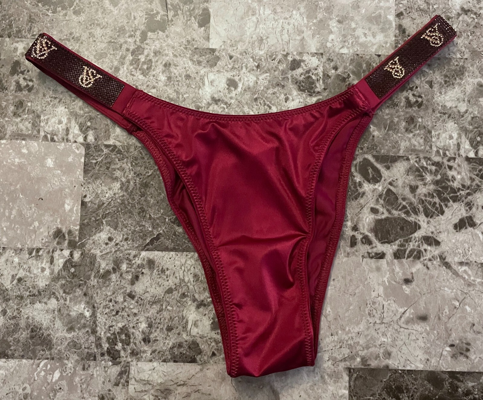 NWT VICTORIA’S SECRET S RED MAROON SATIN SMOOTH SHINE STRAP BRAZILIAN PANTIES