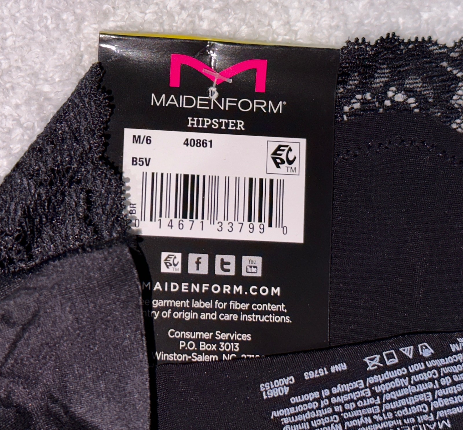 MAIDENFORM Comfort Devotion Embellished Black Hipster Panty Womens S M L XL 2XL