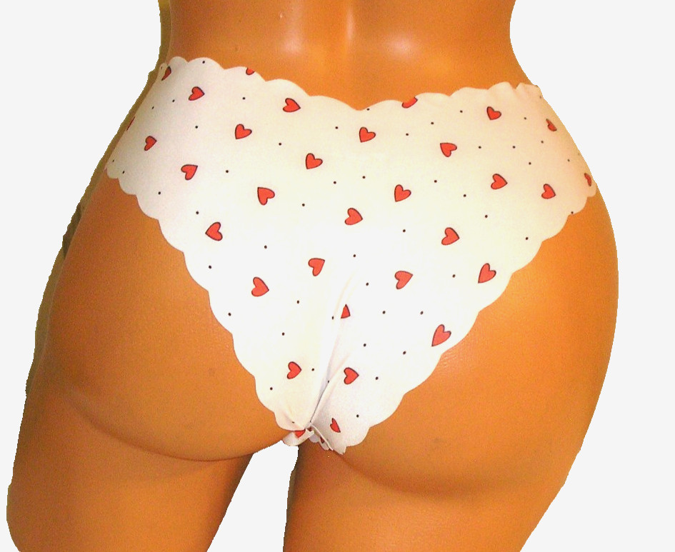 Panties Lingerie Heart & Polka Dot Print White Tanga Large Adult Gift