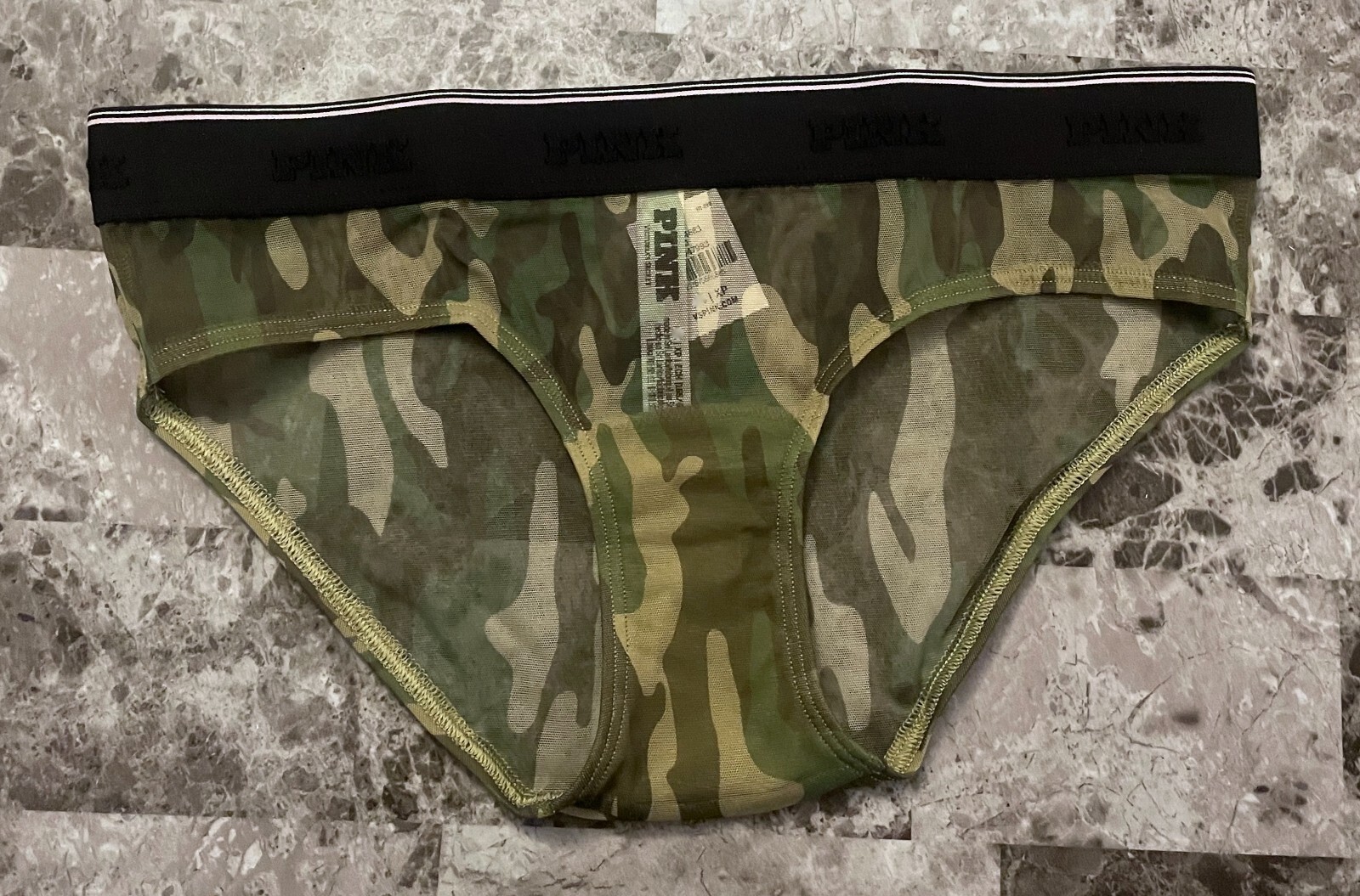 NWT VICTORIA’S SECRET PINK CAMOUFLAGE CAMO MESH THICK BAND HIPHUGGER PANTIES