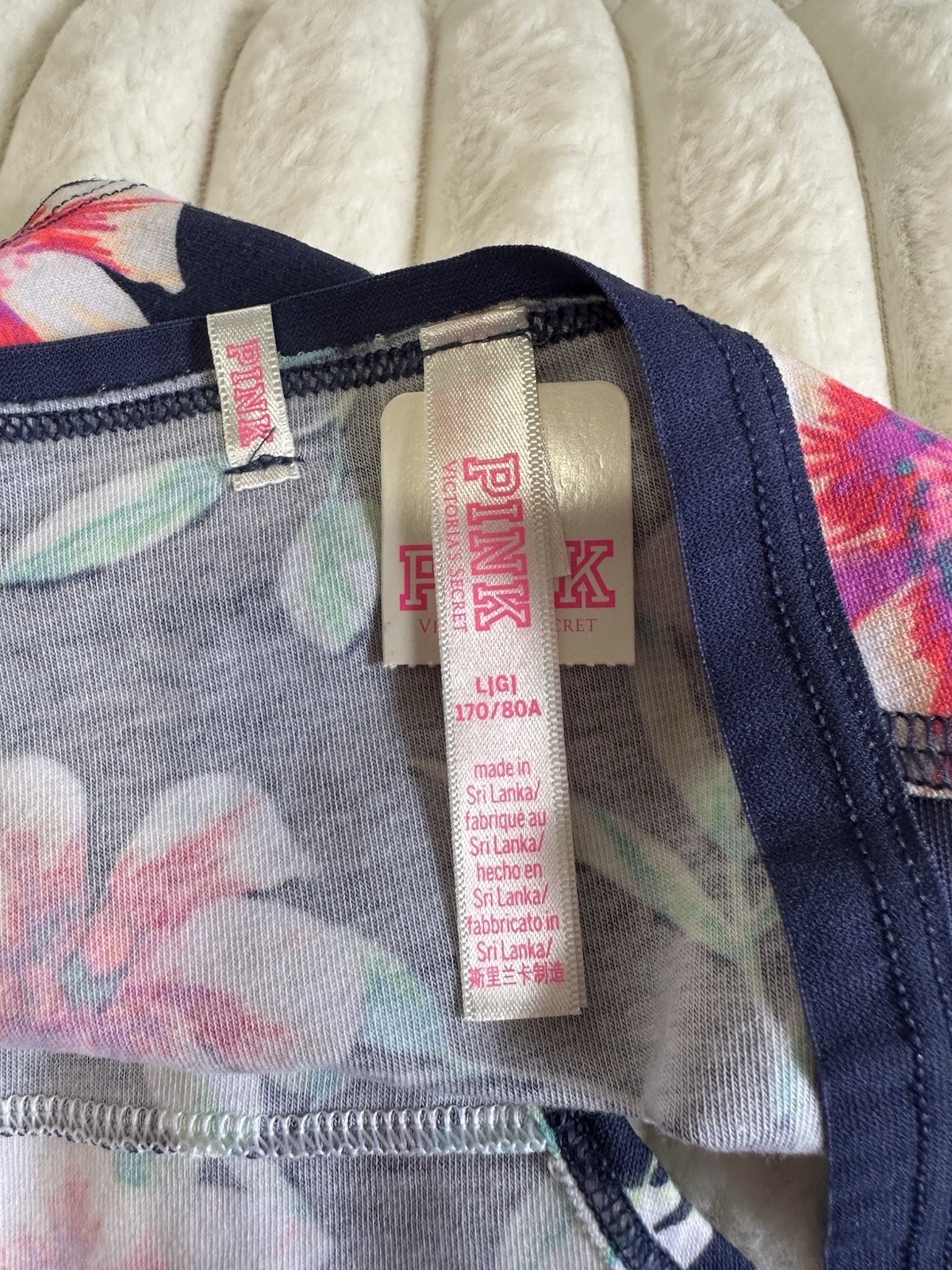 Victoria Secret Pink Navy Blue With Floral Print And Mesh At The Side Year 2018