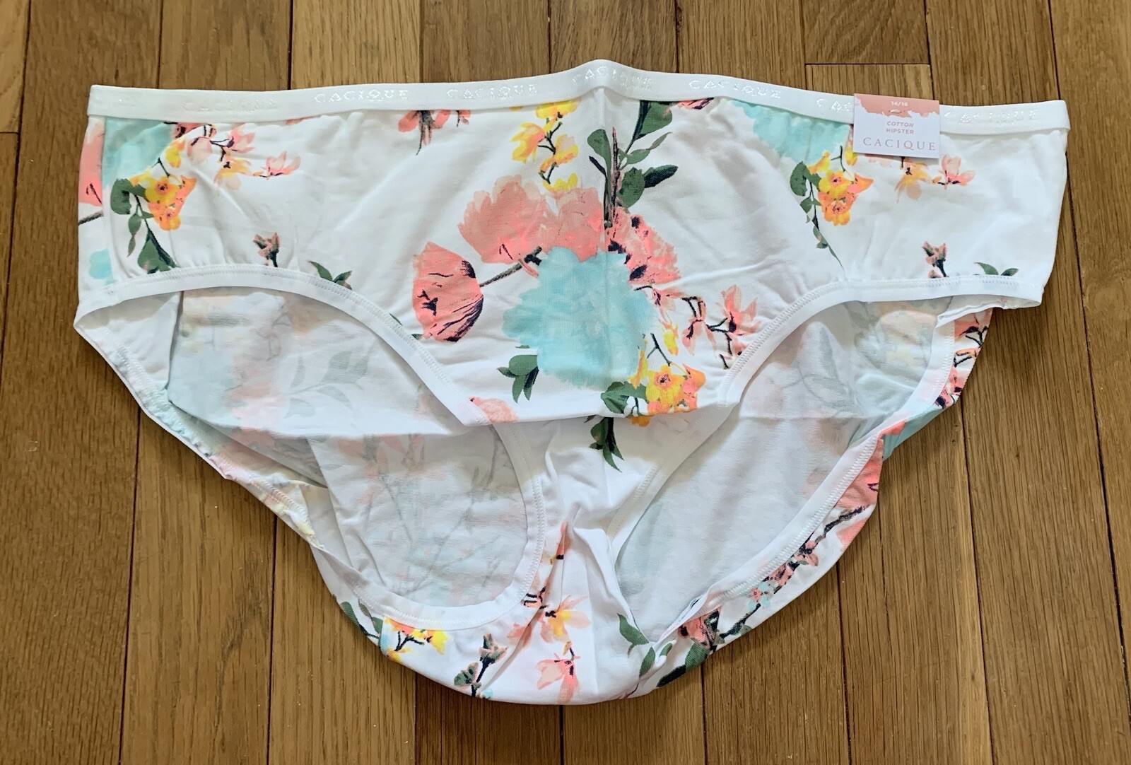Plus Sz 14/16 Lane Bryant Cacique Hipster Cotton Panty White Pink Peach Flower