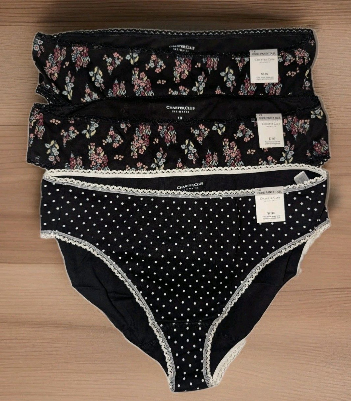 3 Pairs of Plus Size Women’s Underwear 1X Size 14 – 16 Charter Club Intimates