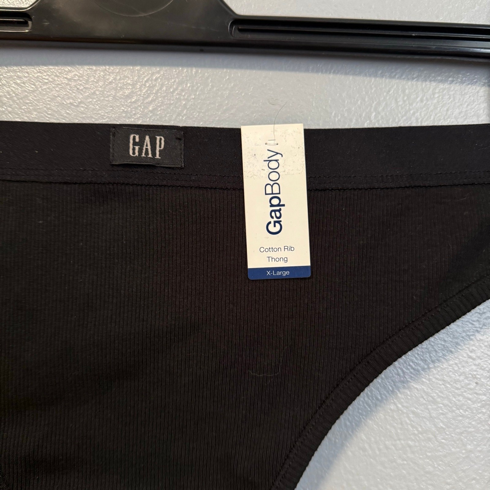Gap Body Black Logo Cotton Rib Thong Underwear NEW XL