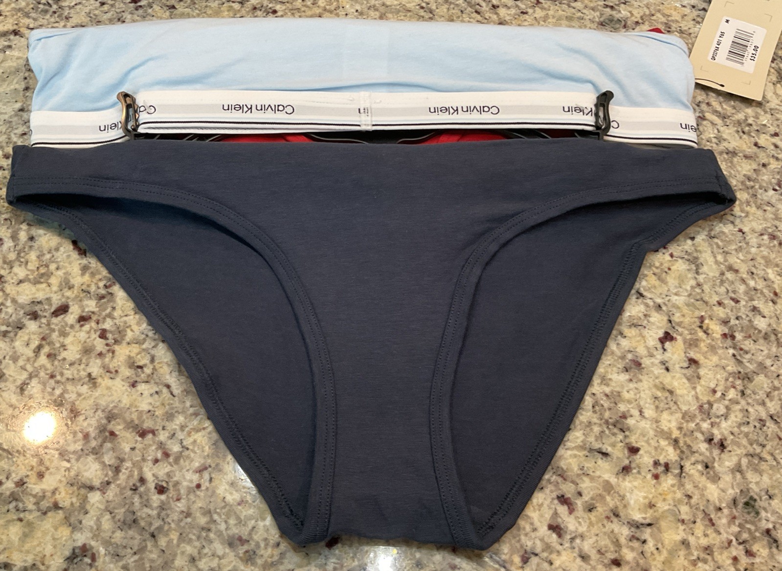 CALVIN KLEIN Panties Sz M 3Pk QP3276X401 Cotton Bikini RED, LT BLUE,NAVY MSRP$35
